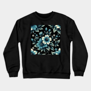 Blue Floral Motif Crewneck Sweatshirt